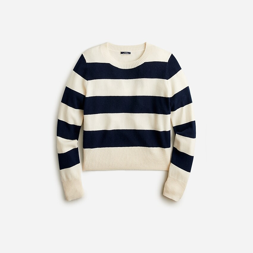 Cropped cashmere crewneck sweater in rugby stripe | J. Crew US