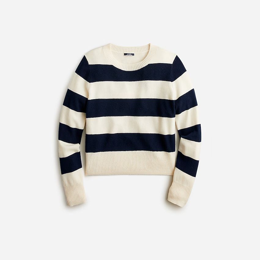 Cropped cashmere crewneck sweater in rugby stripe | J.Crew US