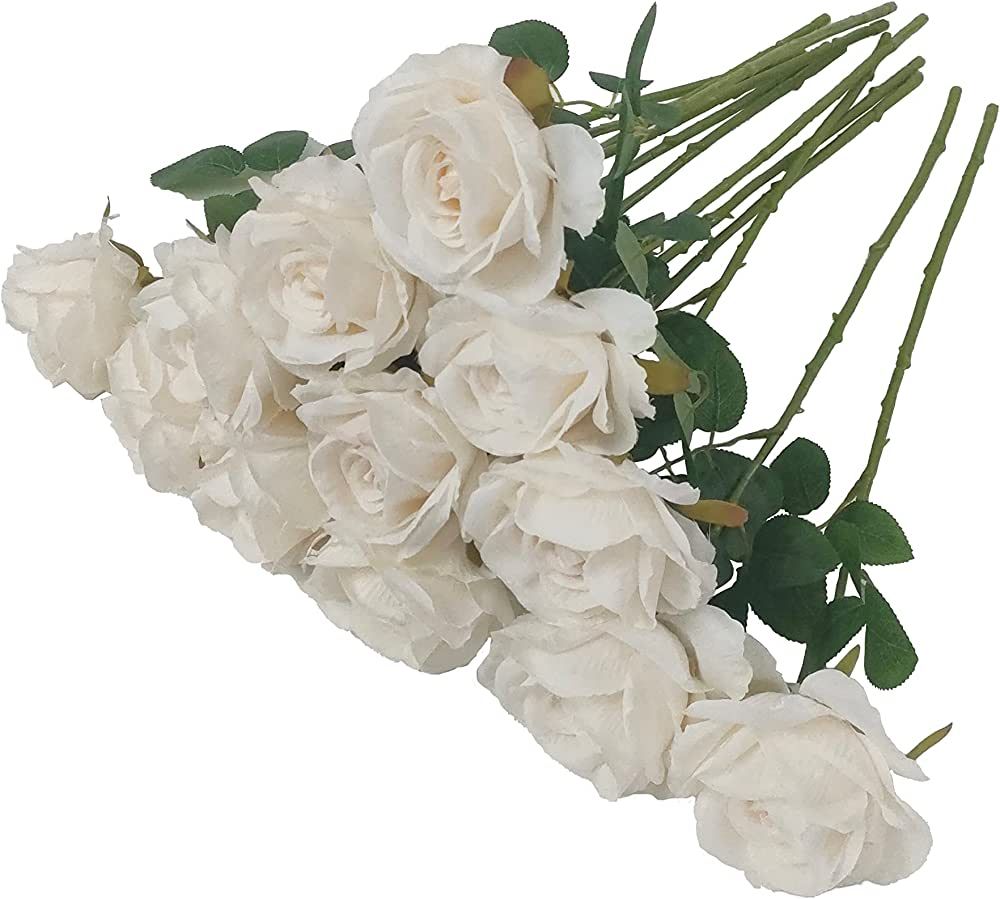 ATFL Withe Roses,12 Pcs White Flowers,Fake Roses Artificial Flowers Bulk,Silk Rose Flowers,Artifi... | Amazon (US)