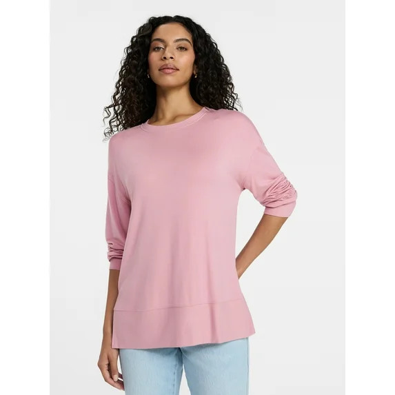 Time and Tru Women's French Terry Tunic Top with Long Sleeves, Sizes XS-XXXL | Walmart (US)