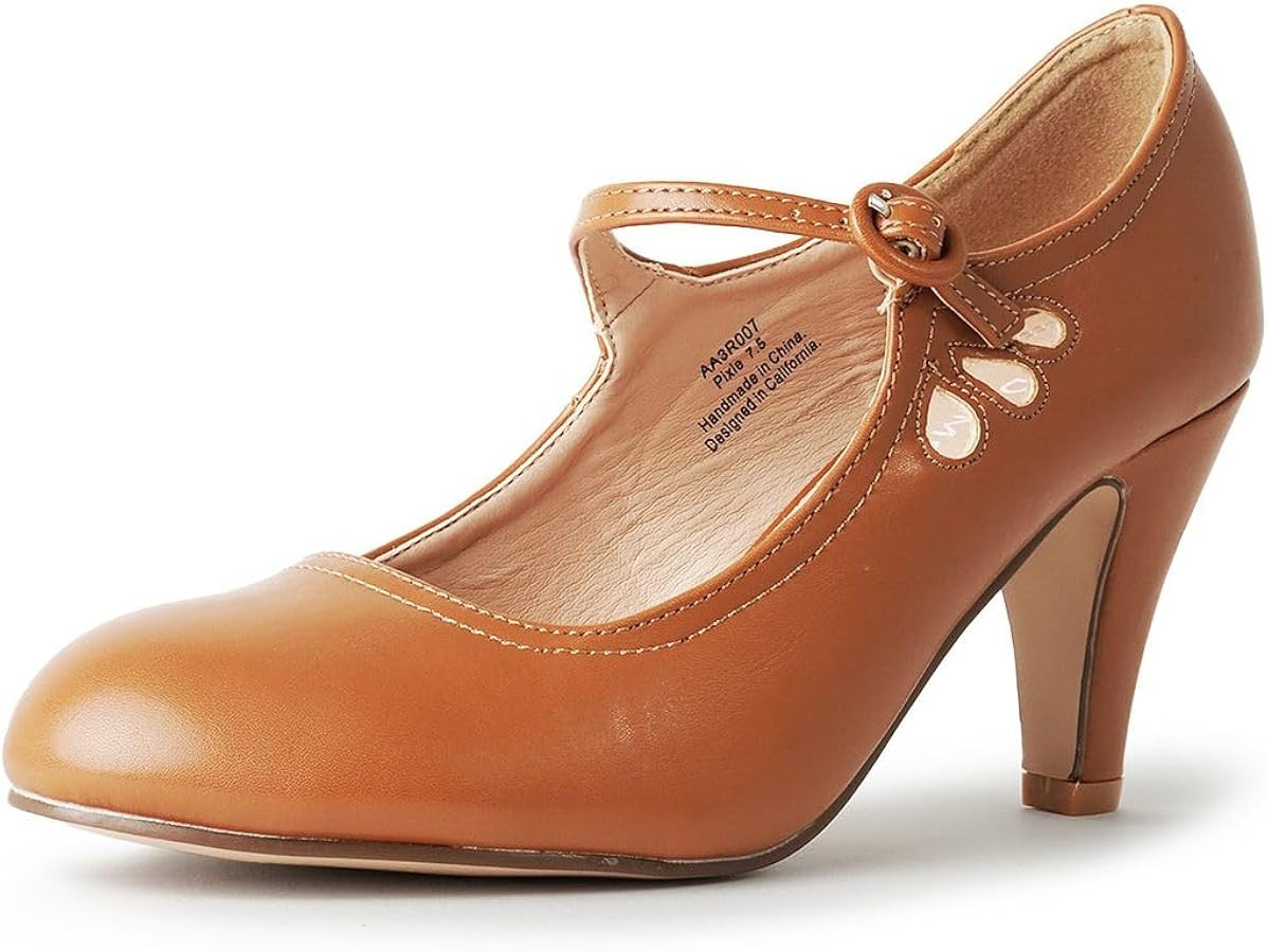 J. Adams Pixie Mary Jane Shoes Women Oxford Pumps - Cute Low Kitten High Heels - Retro Vintage Sh... | Amazon (US)