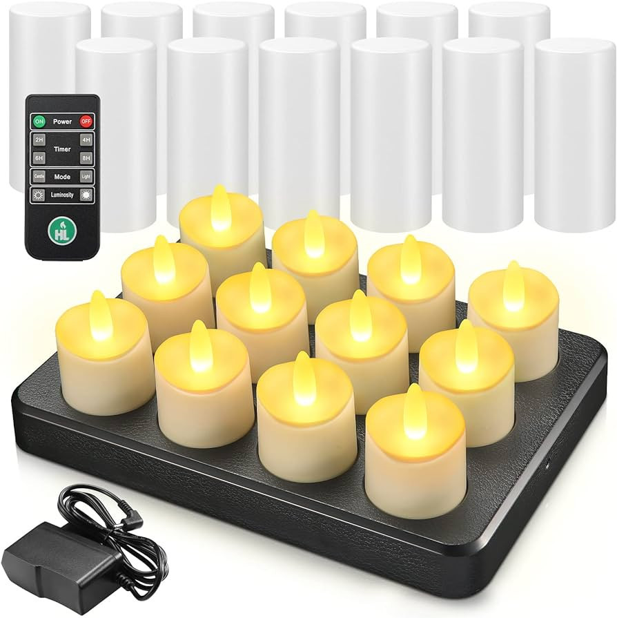 HL Rechargeable Tea Light Candles with Charging Base, Flameless Votive Candles with Remote Timer,... | Amazon (US)