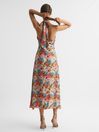 Reiss Pink/Neutral Electra Floral Printed Halter Neck Midi Dress | Reiss UK