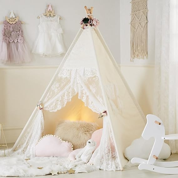 little dove Floral Classic Ivory Kids Teepee Kids Play Tent Childrens Play House Tipi Kids Room D... | Amazon (US)