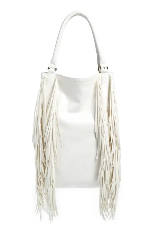 Area Stars Fringe Faux Leather Hobo Bag in White at Nordstrom | Nordstrom
