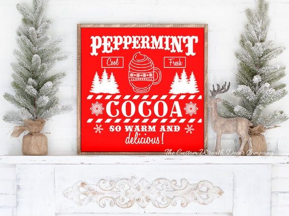 Cocoa Christmas Sign Peppermint Christmas Sign Rustic | Etsy | Etsy (US)