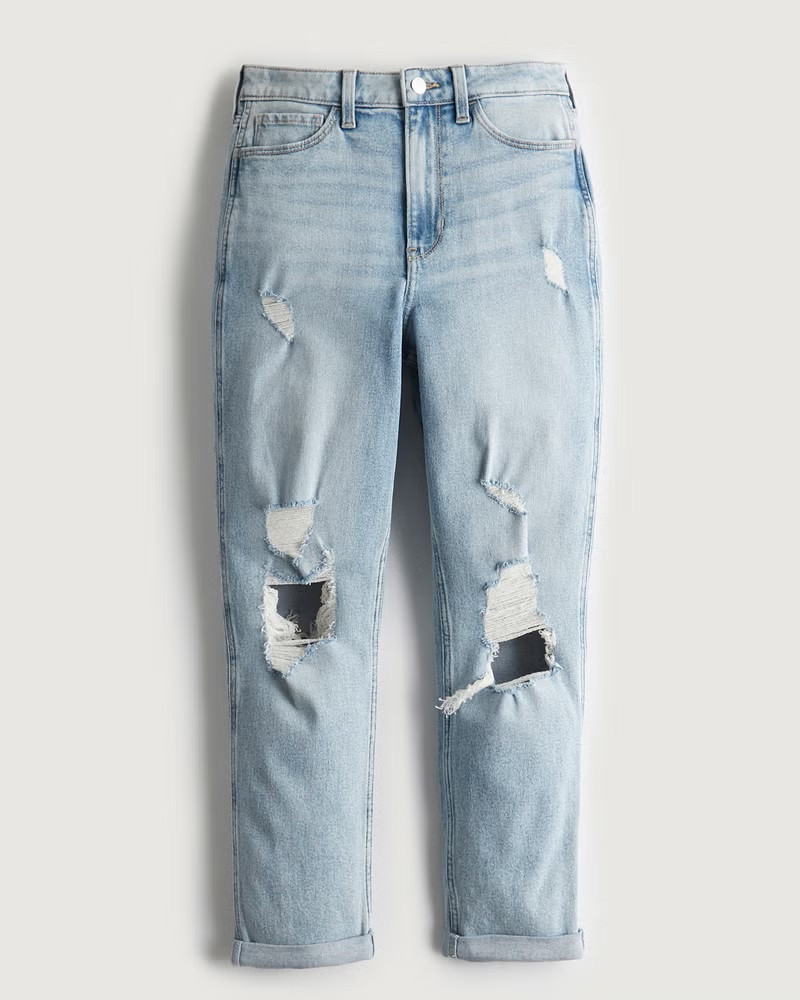 Women's Ultra High-Rise Ripped Light Wash Mom Jeans from Hollister | Hollister (US)