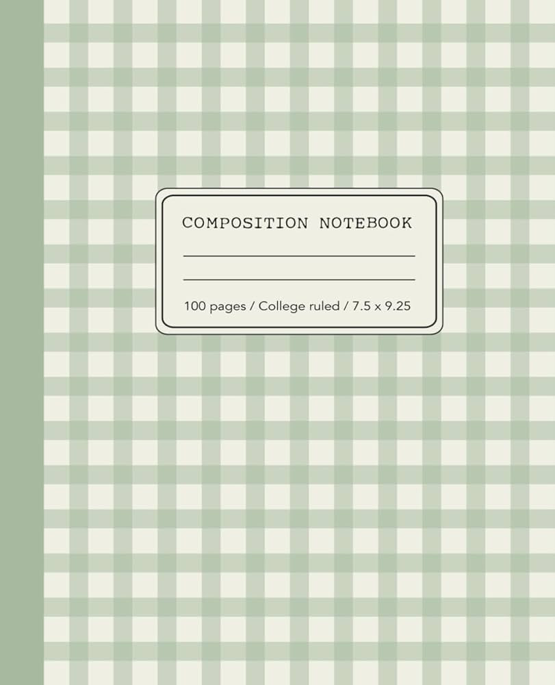 Composition Notebook: Aesthetic Gingham Cover Pattern, Sage Green, College Ruled Paper, Cottageco... | Amazon (US)