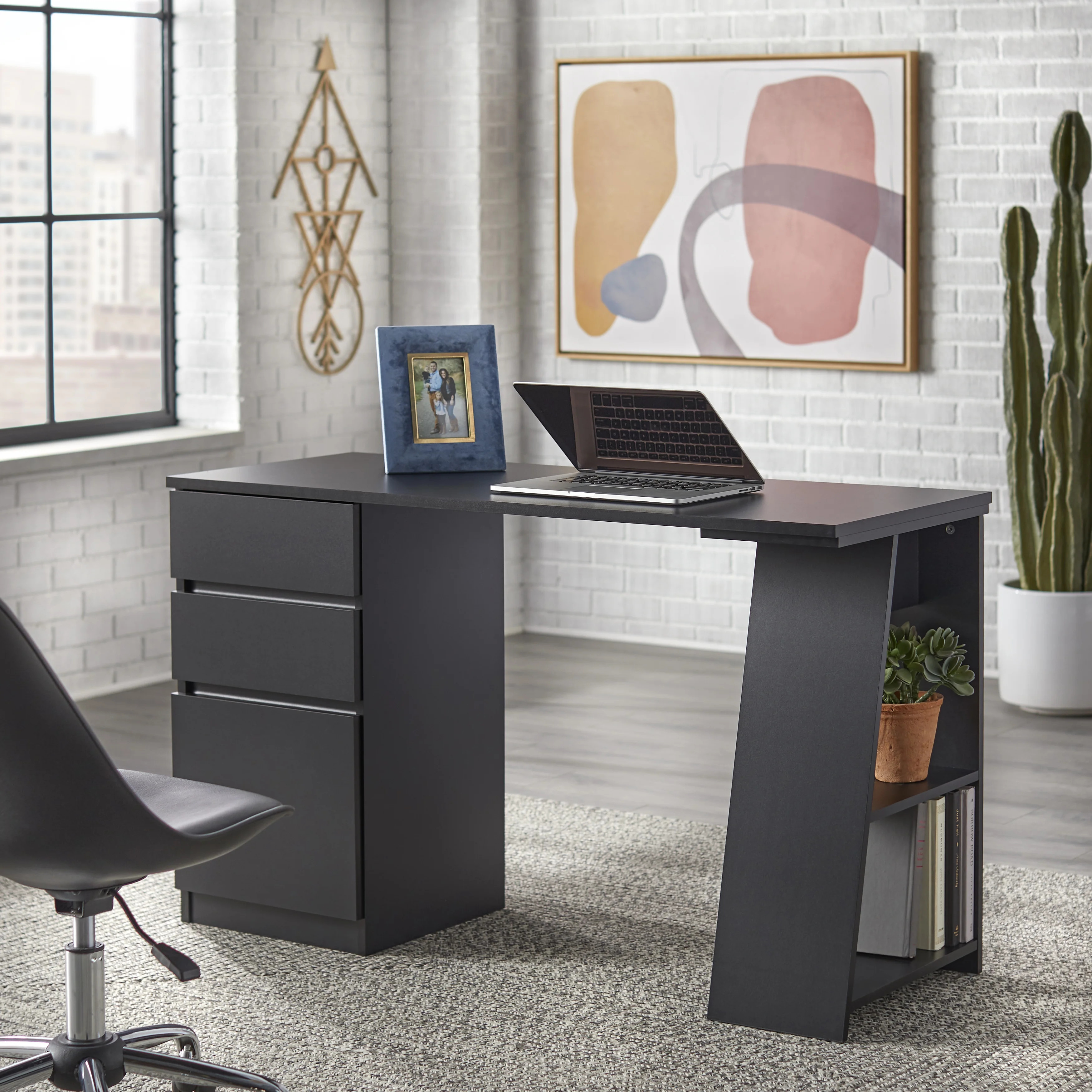 Como Writing Desk with 3 Storage Drawers, Black | Walmart (US)
