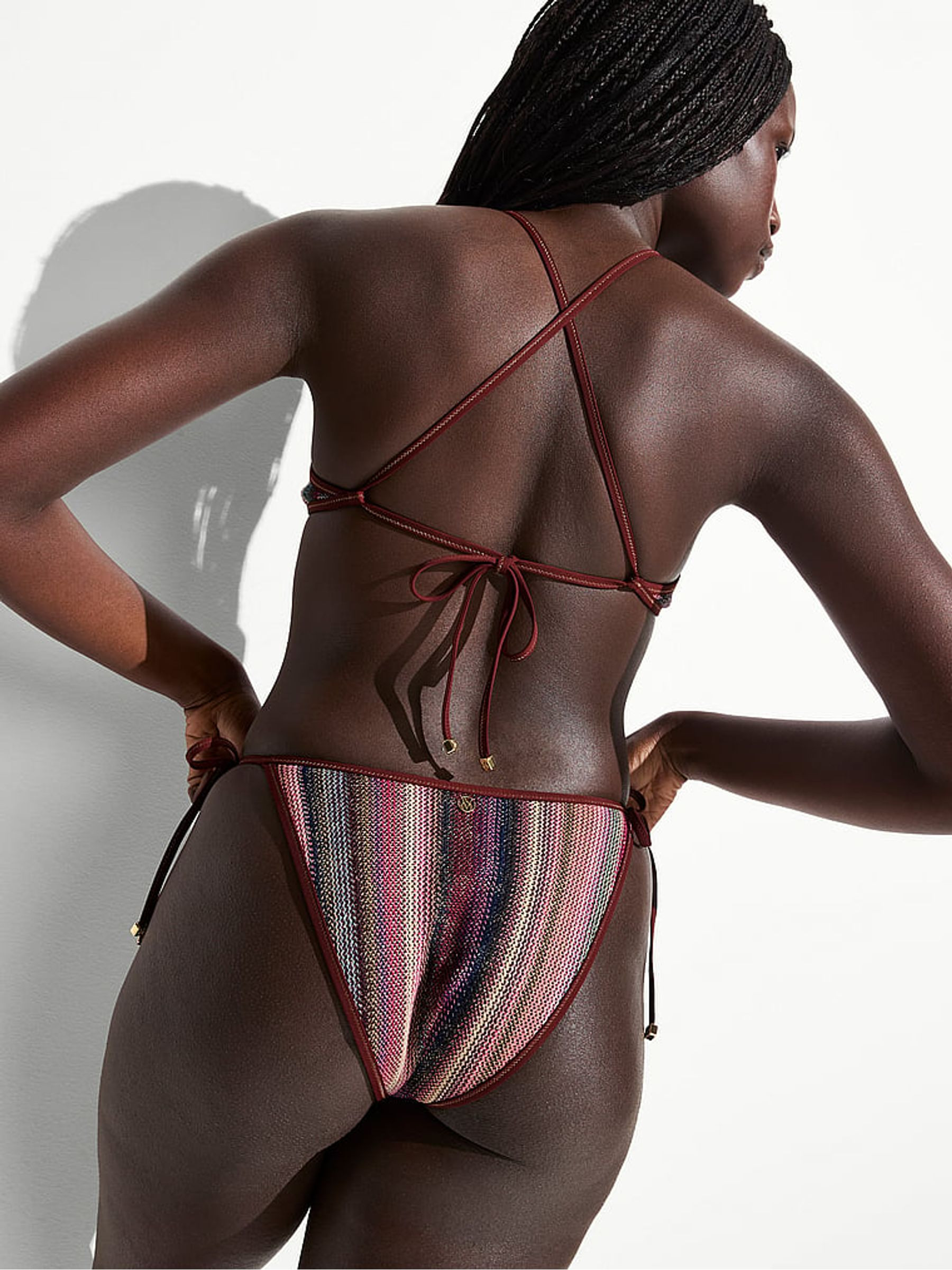 Dark Chili Brown Stripe Tie Side Knit Bikini Bottoms | Victoria's Secret UK | Victoria's Secret UK