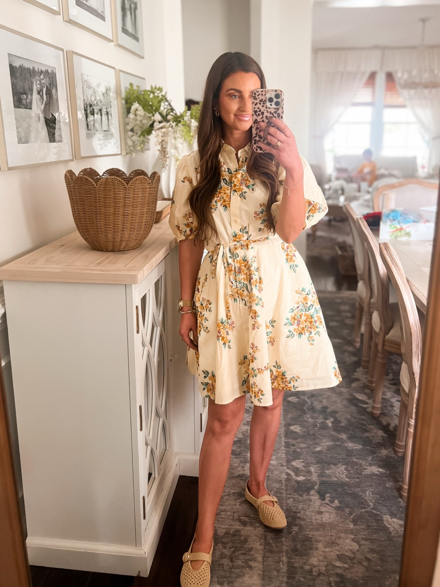 Yellow floral shirt dress-small
Cream knit flats