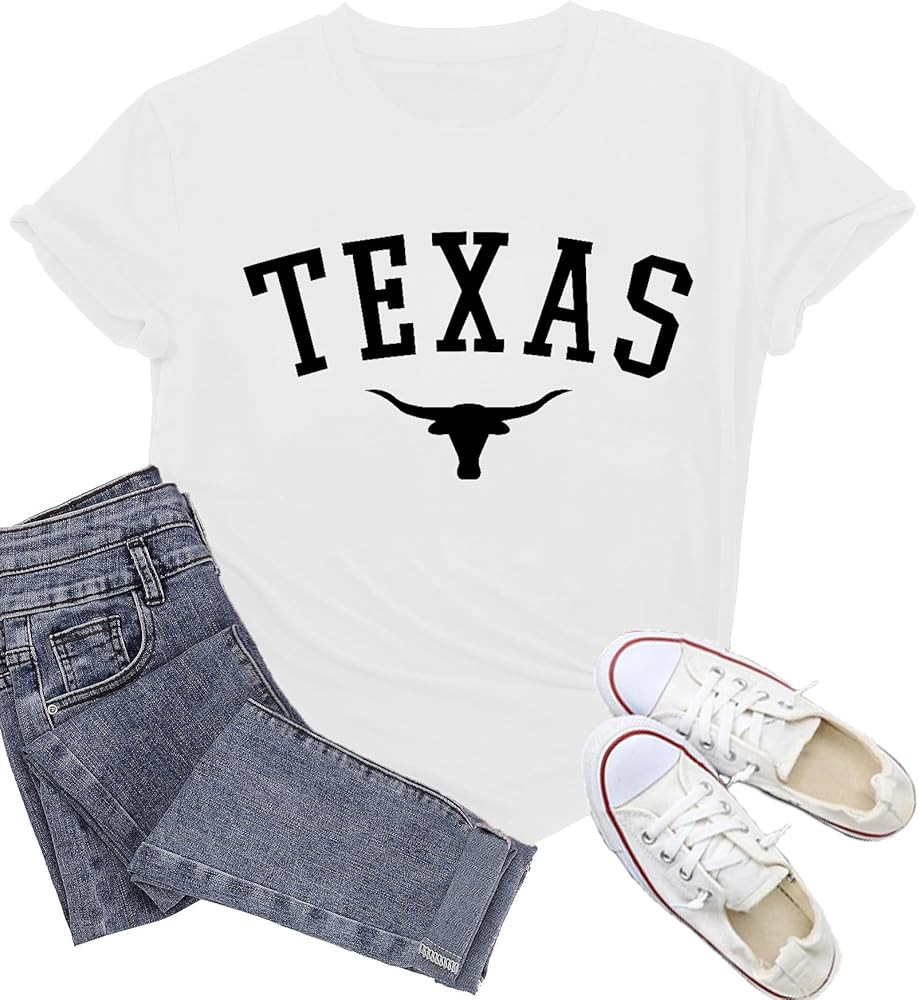 Texas Shirts for Women Texas State Longhorn T-Shirt Casual Texans Pride Cowgirl Tee Tops | Amazon (US)