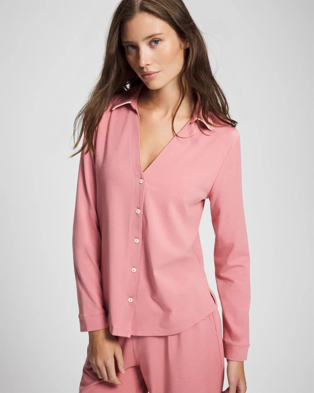 Long-Sleeve Notch Collar Pajama Top | Soma | SOMA