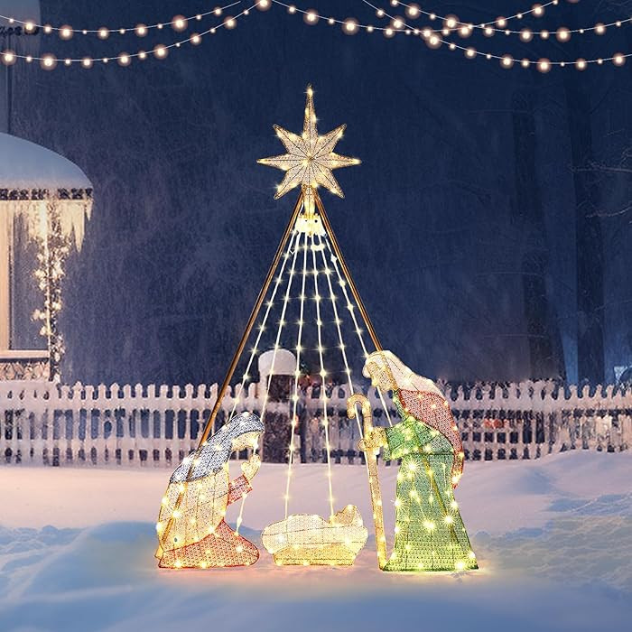 VINGLI 6FT Large Lighted Nativity Scene Set Christmas Outdoor Decoration, Xsmas Holy Family Yard ... | Amazon (US)