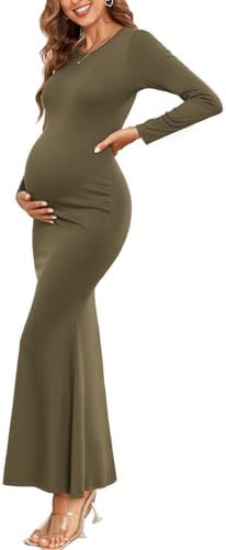 Maternity Bodycon Mermaid Maxi Dress Sexy Crew Neck Long Sleeve Ribbed Pregnancy Dresses Fall Bab... | Amazon (US)