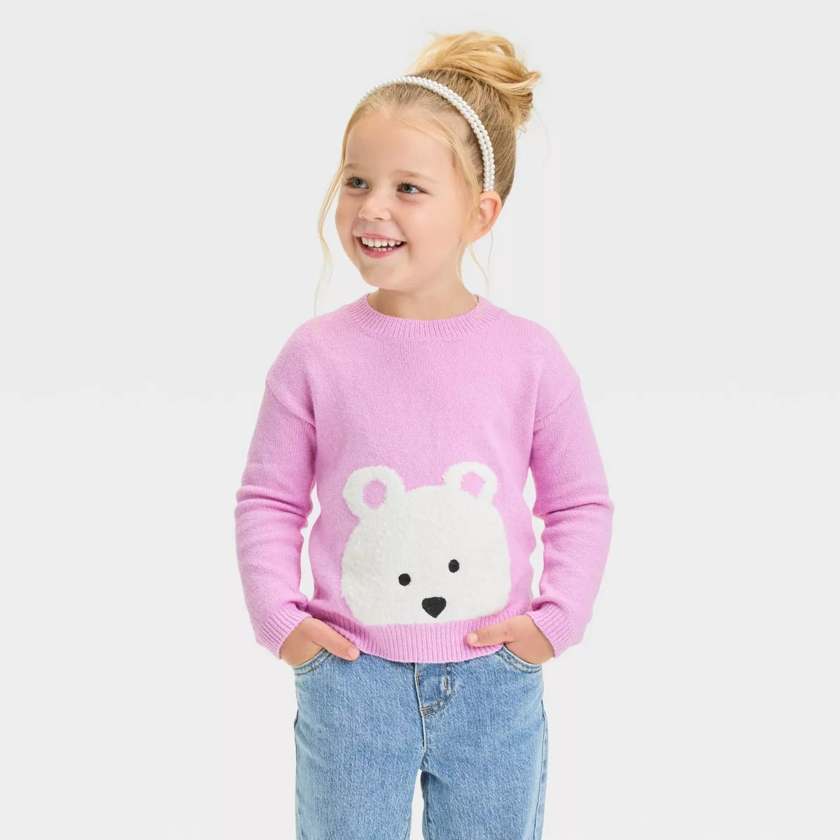 Toddler Girls' Polar Bear Pullover Sweater - Cat & Jack™ Lavender 12M | Target