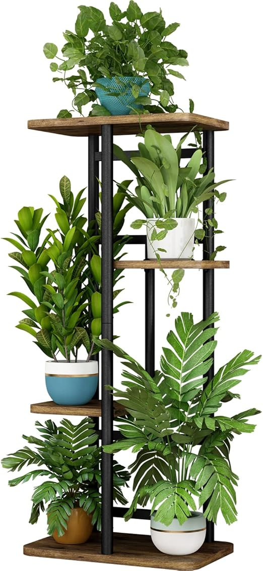 LINZINAR Plant Stand 4 Tier 5 Potted Indoor Plant Shelf Multiple Stands for Garden Corner Balcony... | Amazon (US)