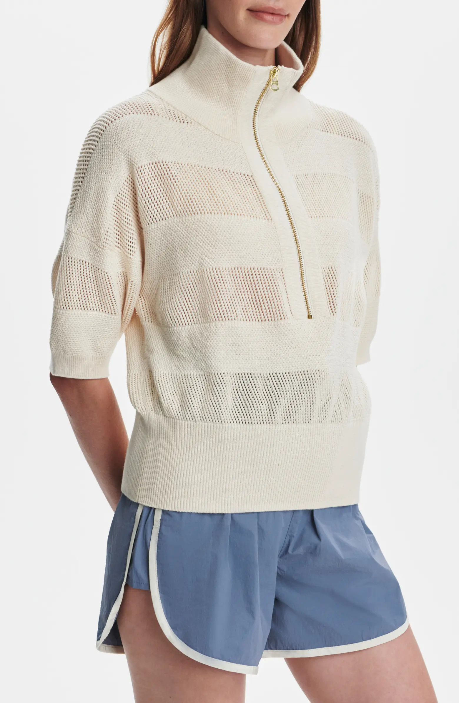 Varley Kembria Mesh Stripe Half Zip Top | Nordstrom | Nordstrom