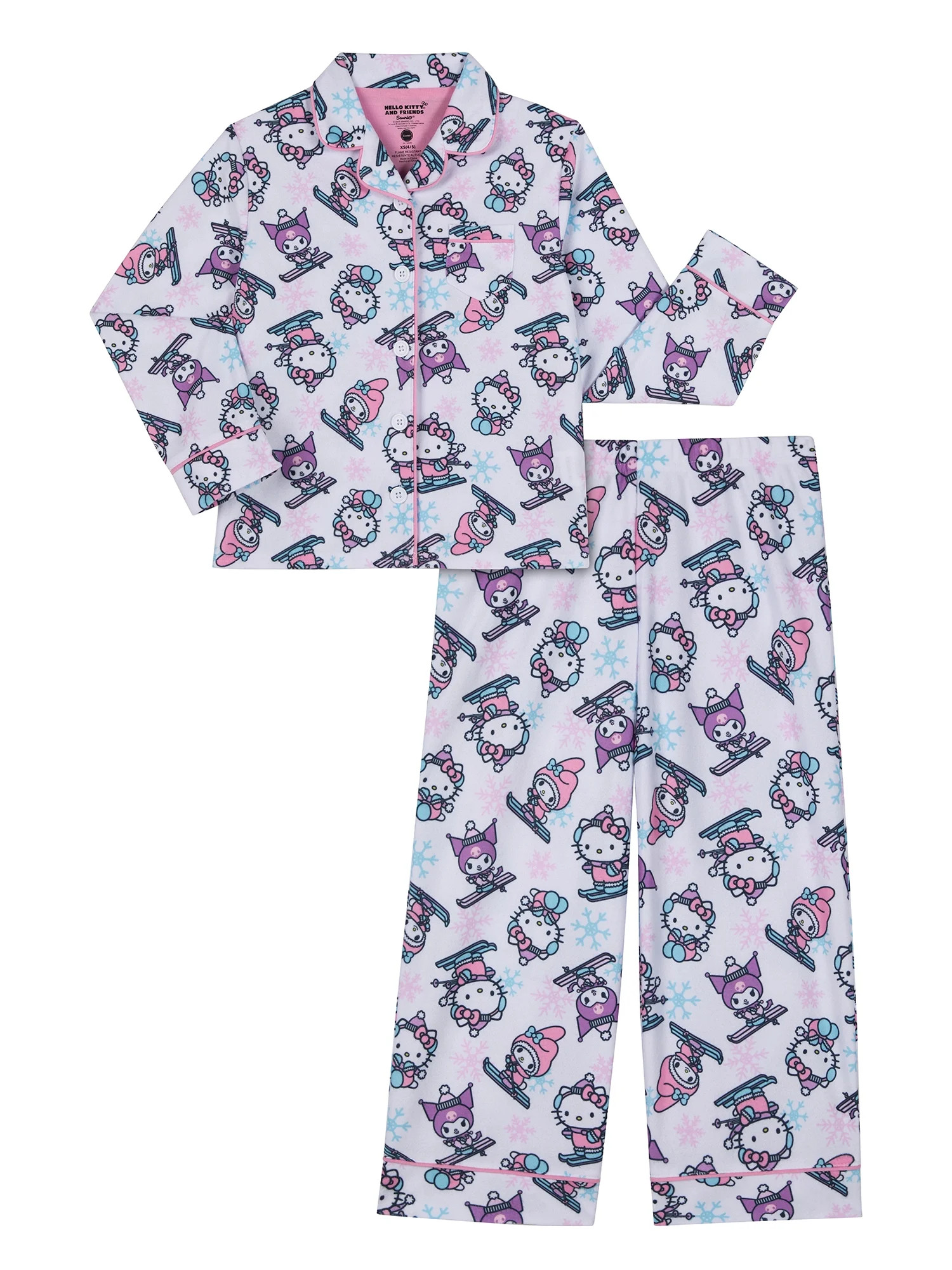 Hello Kitty Girls Notch Collar Top and Sleep Pants Pajama Set, 2-Piece, Sizes 4-16 | Walmart (US)