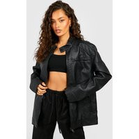 Womens Oversized Faux Leather Zip Detail Jacket - Black - L | boohoo (US & Canada)