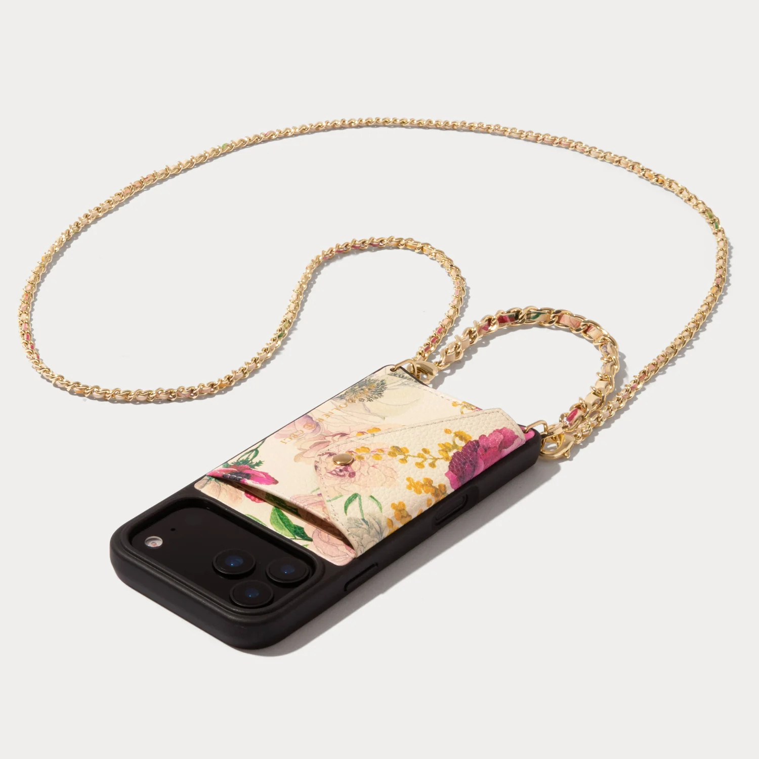 Lily Side Slot Leather Crossbody Bandolier - Ceci Ivory Floral/Gold | Bandolier