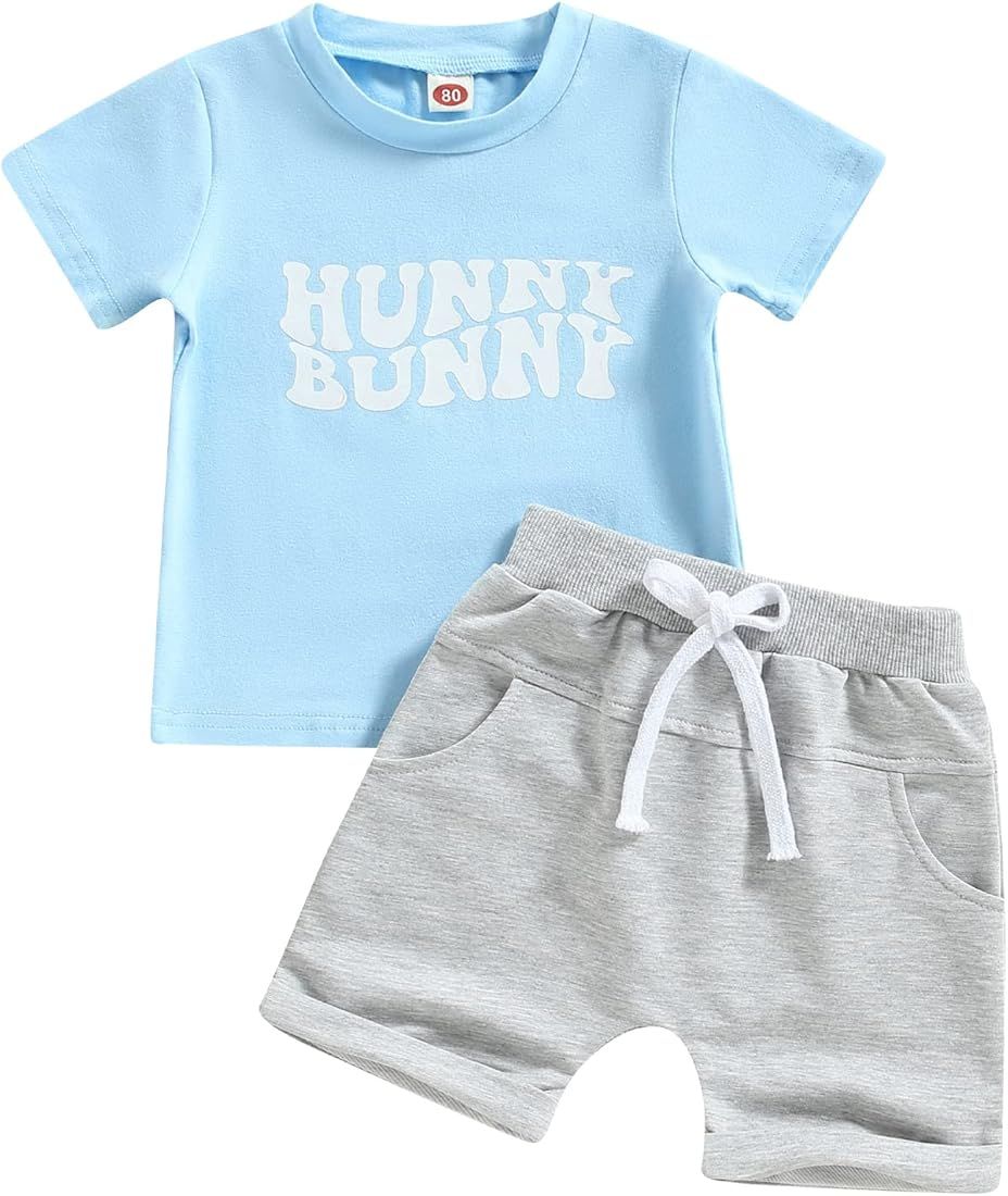 YOKJZJD Infant Toddler Baby Boy Easter Outfit Bunny Short Sleeve T-Shirt Tops Pants Shorts Set 2P... | Amazon (US)