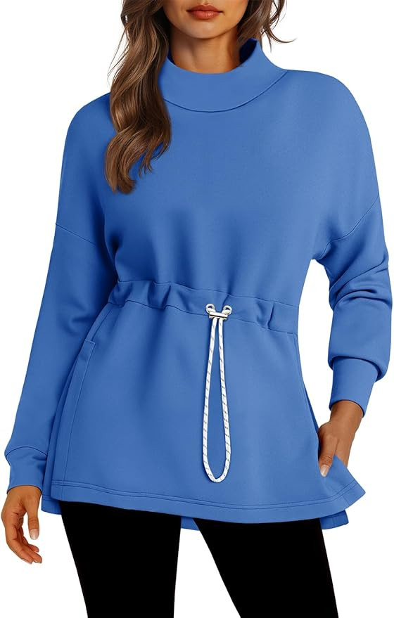 Women's Turtleneck Sweatshirts Long Sleeve Pullover Tops Side Slit Tunic Shirts with Drawstring W... | Amazon (US)