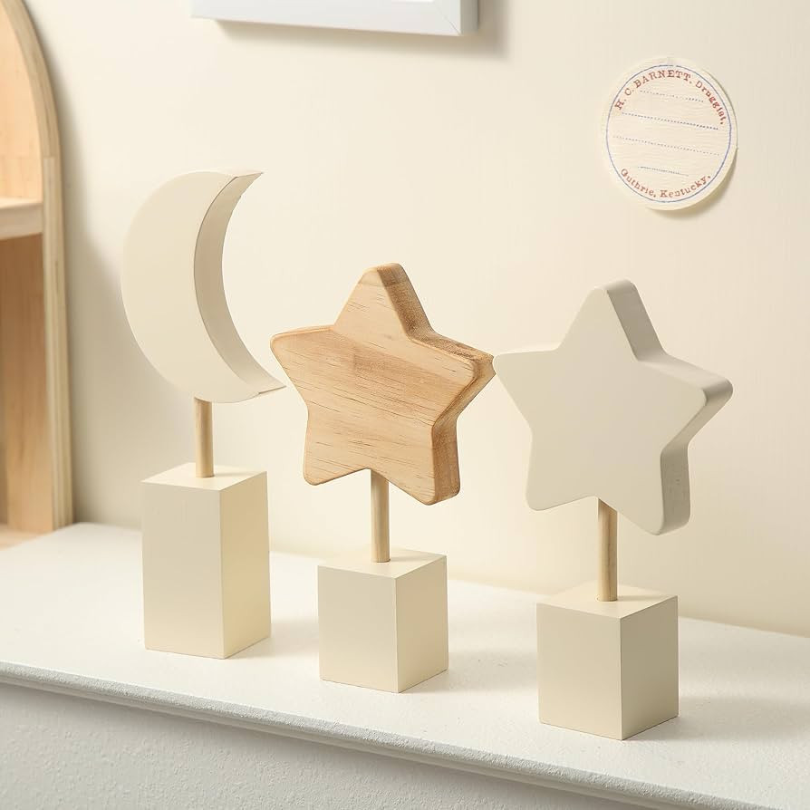 Barydat 3 Pcs Wooden Nursery Shelf Decor Boho Moon and Star Nursery Decor Set Cute Bohemian Child... | Amazon (US)