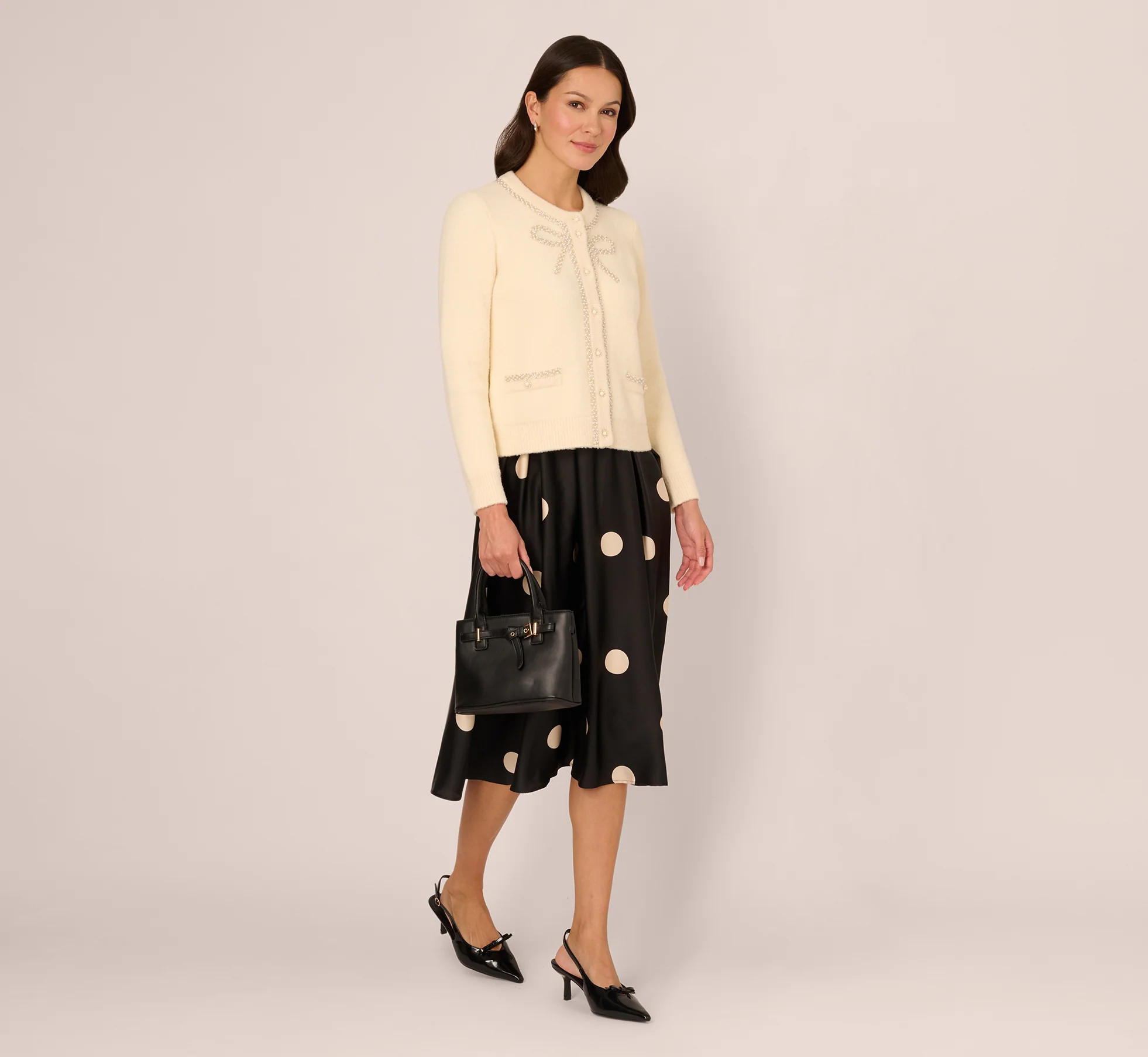 Pearly Bow Cardigan Sweater In Cream | Adrianna Papell