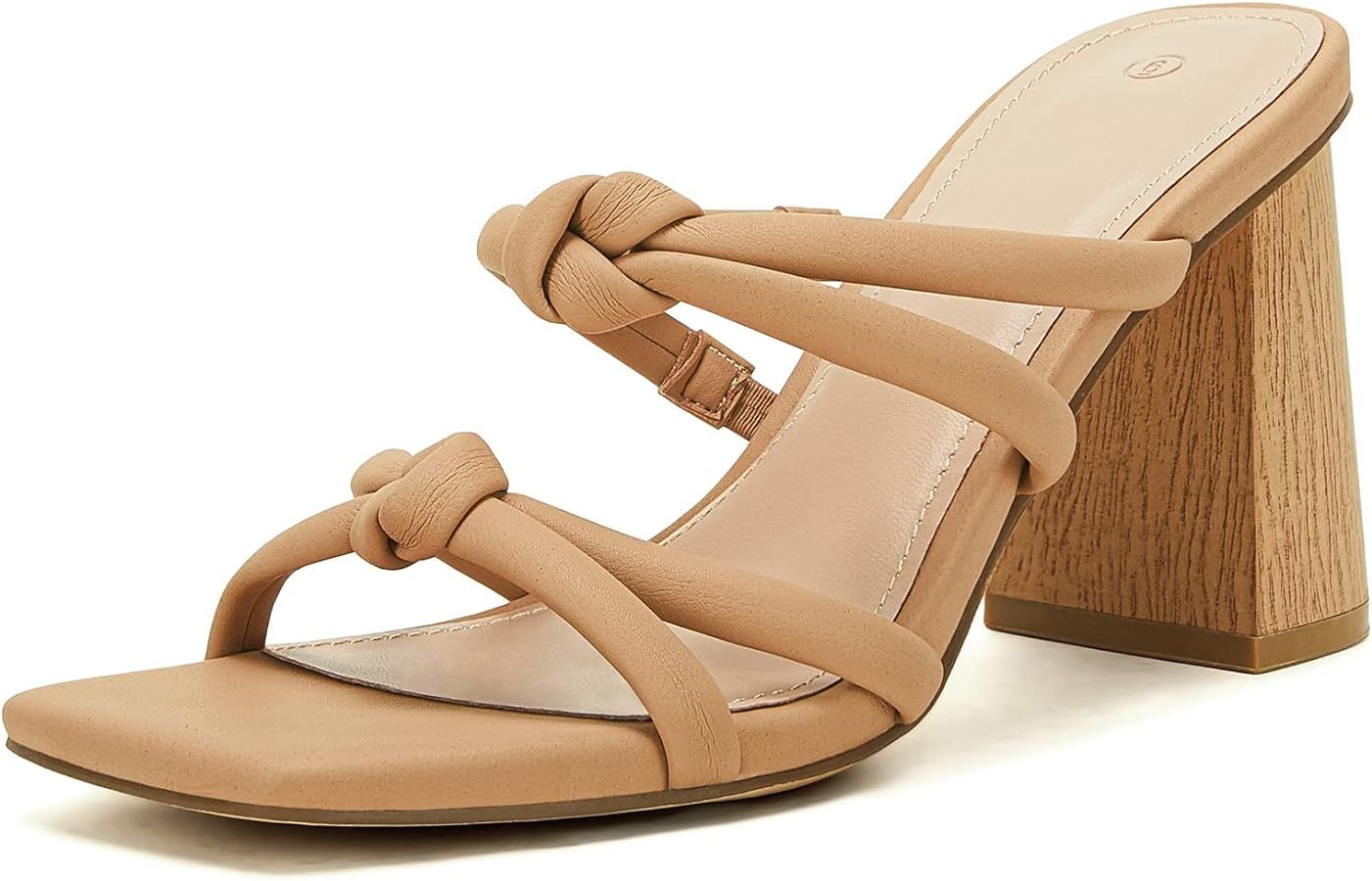 LAICIGO Women's Square Open Toe Heeled Sandals Block Heels Strappy Braided Backless Shoe | Amazon (US)