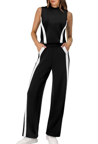 XIEERDUO Two Piece Sets for Women Summer Outfits Travel Mock Neck Lounge Sets Wide Leg Pants Beac... | Amazon (US)