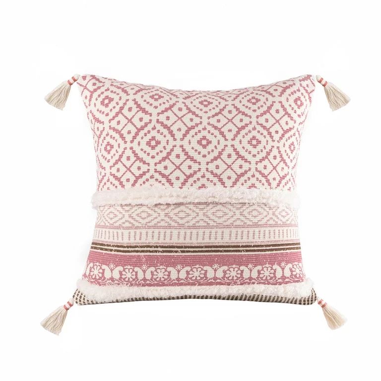 Phantoscope 18" x 18" Bohemian Pink Weave Polyester, Cotton, Viscose Throw Pillow - Walmart.com | Walmart (US)