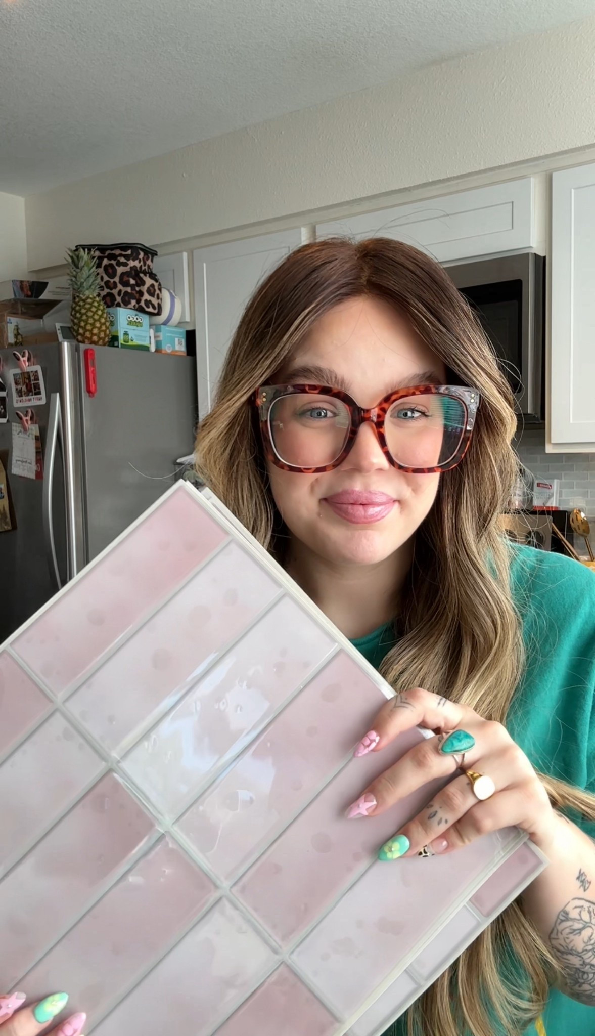 Pink peel and stick tile! 