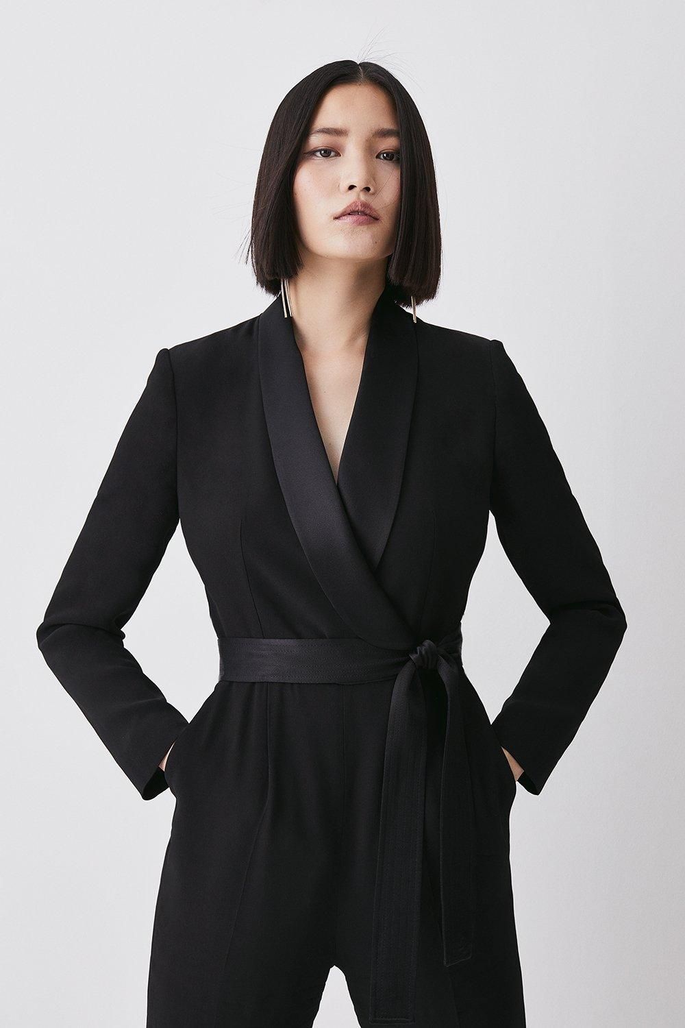 Tuxedo Belted Wrap Jumpsuit | Karen Millen US