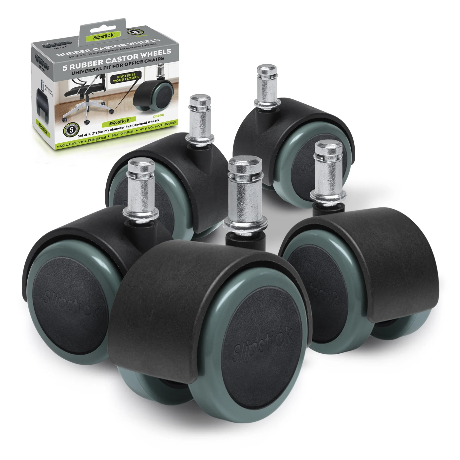 Slipstick 2" Floor Protecting Rubber Caster Wheels, Black and Gray, Set of 5 - Walmart.com | Walmart (US)