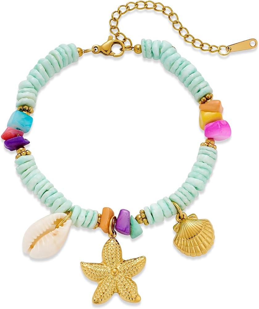 Gold Charm Bracelet for Women Boho Adjustable Shell Starfish Bracelet Summer Beach Ocean Statemen... | Amazon (US)