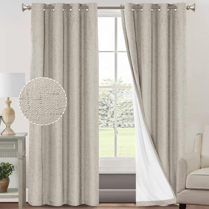 Primitive Textured Linen 100% Blackout Curtains for Bedroom/Living Room Energy Saving Window Trea... | Amazon (US)