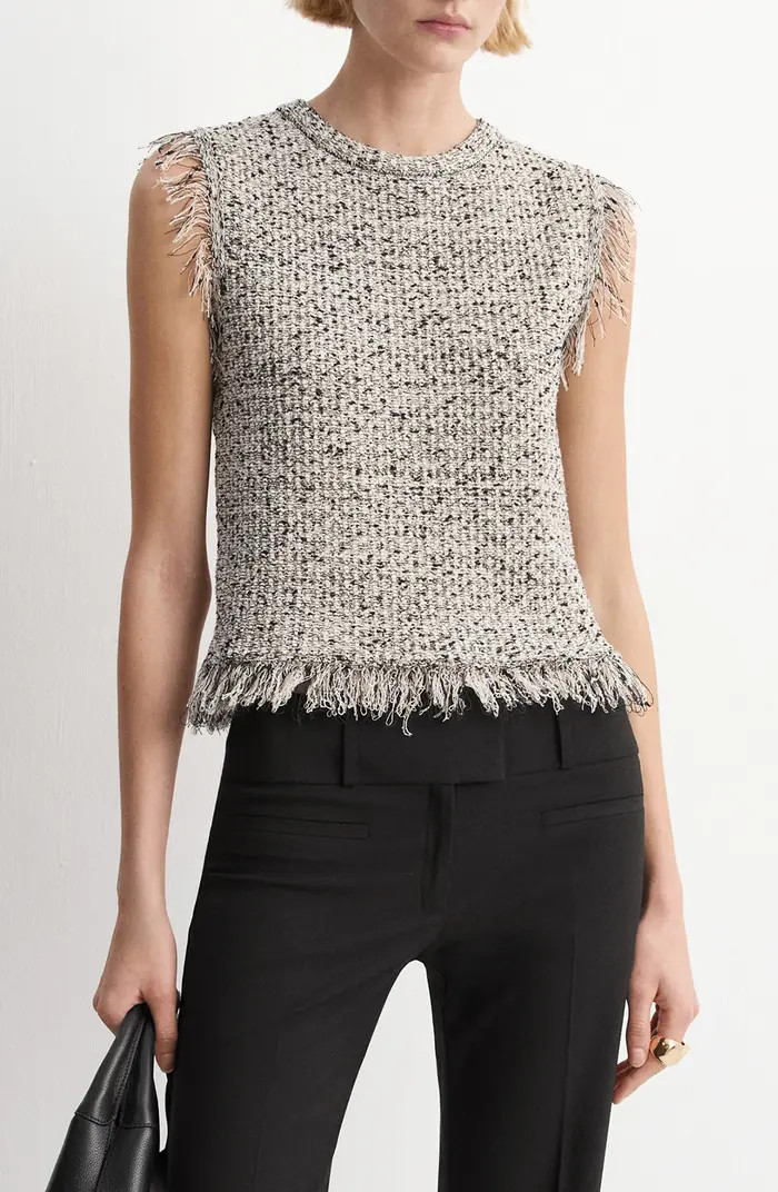 MANGO Sleeveless Fringe Trim Tweed Top | Nordstrom | Nordstrom