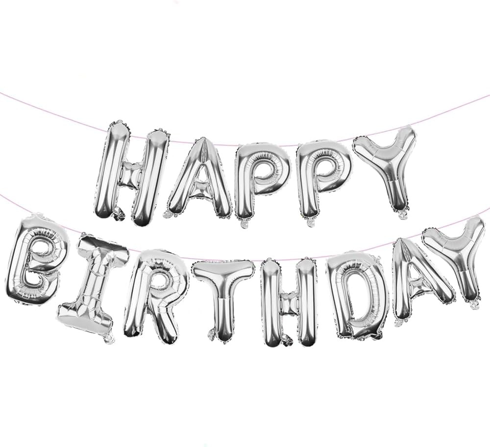 Silver Happy Birthday Balloons Banner (3D Silver Lettering) Mylar Foil Letters | Inflatable Party... | Amazon (US)