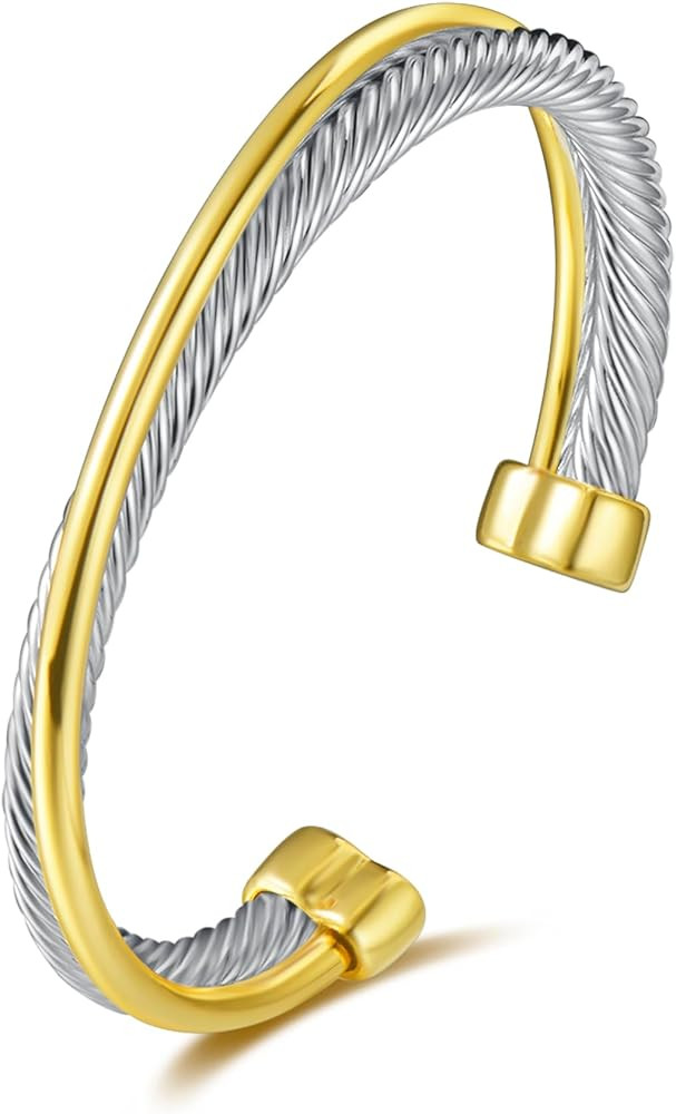 UNY JEWEL Jewelry Make a Statement with Our Two Tone Twisted Cable Wire Ball Weave Cuff Bangle Ma... | Amazon (US)