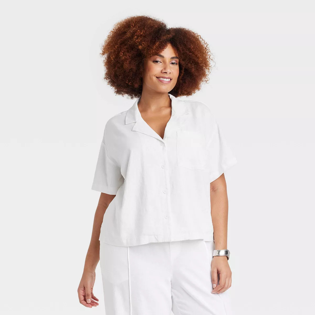Women's Linen Short Sleeve Button-Down Camp Shirt - A New Day™ | Target