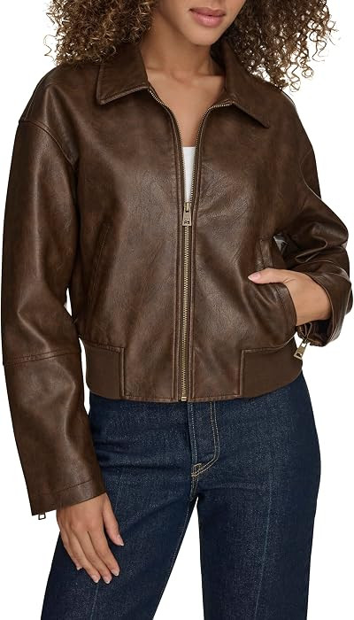 Levi's Women's Faux Leather Bomber With Laydown Collar | Amazon (US)