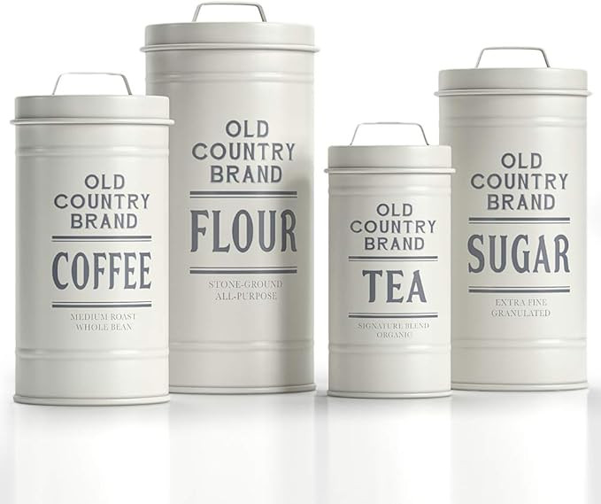 Barnyard Designs Decorative Nesting Kitchen Canister Jars with Lids, White Metal Rustic Vintage F... | Amazon (US)