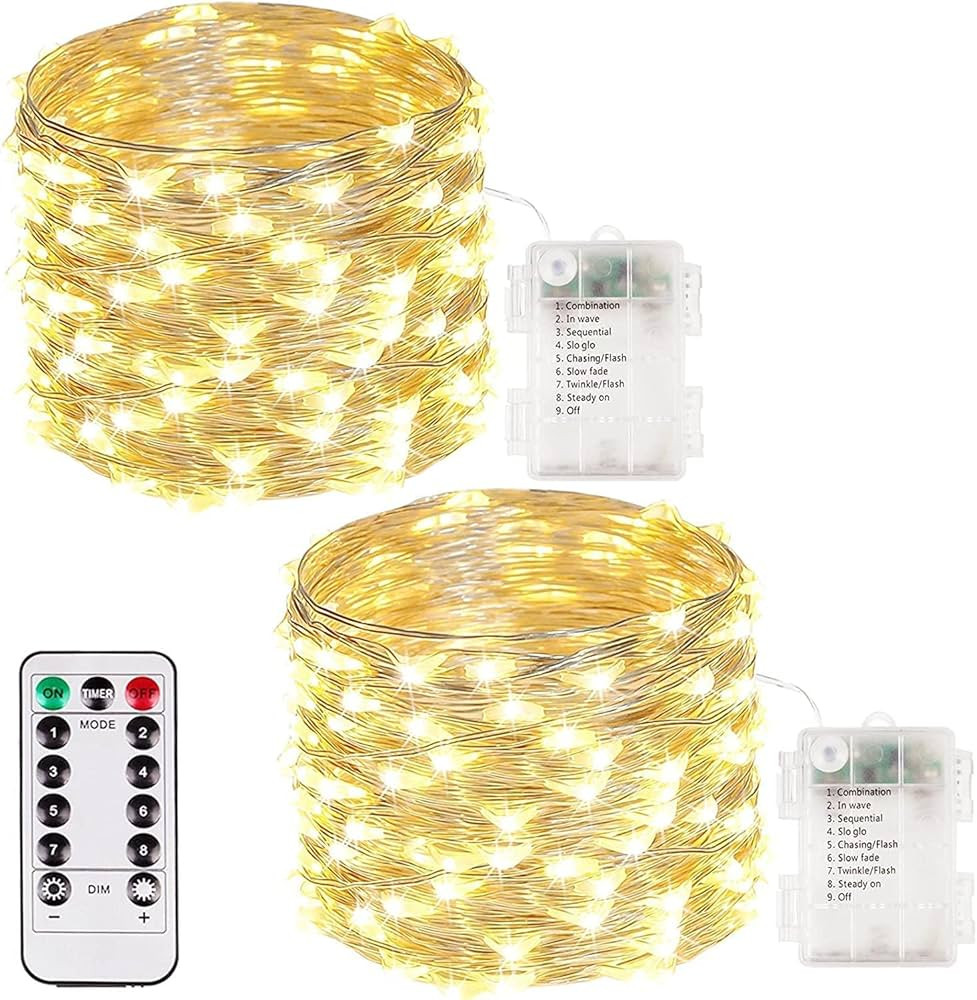 2-Pack 33FT 100 LED Fairy Lights with Timer, Fairy Christmas String Lights for Bedroom Decor, Wat... | Amazon (US)