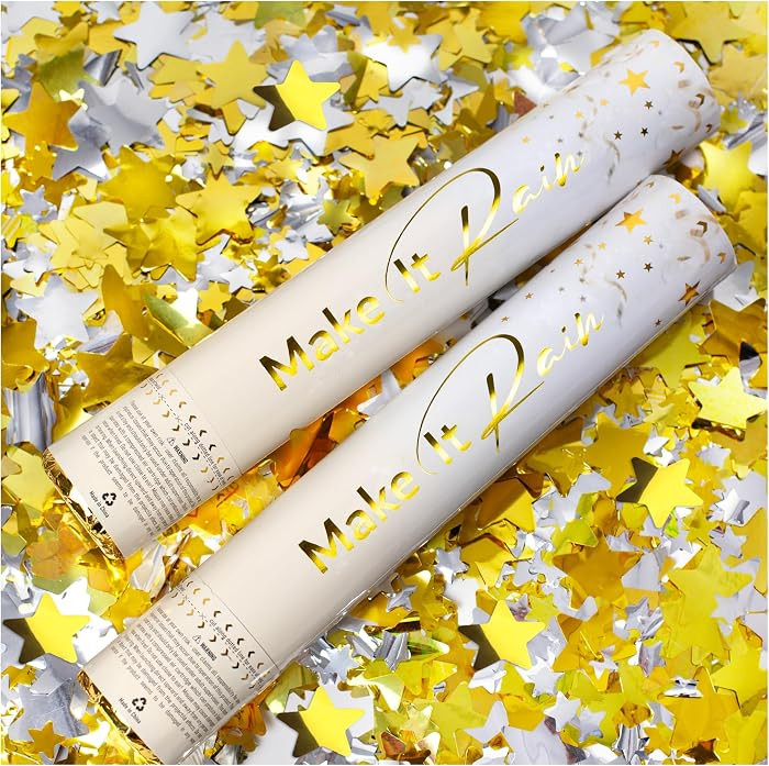 PrimePure Confetti Cannon Party Poppers - Gold Star Confetti Poppers - 2 Pack - Gold Glitter Star... | Amazon (US)