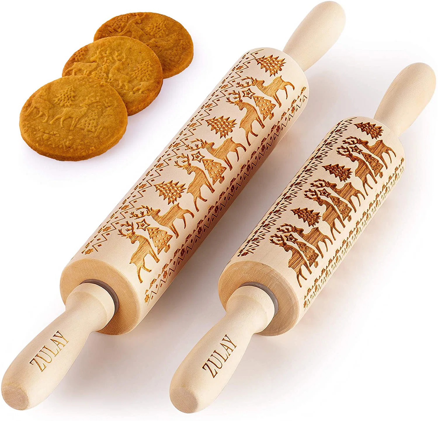 Zulay Kitchen Zulay Kitchen Set of 2 Embossed Rolling Pin - Wood Carved Large & Small with Deep E... | Wayfair North America
