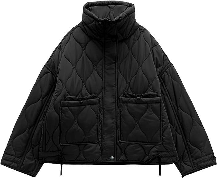 Songling Women's Oversized Quilted Puffer Jacket Stand Collar Zip Up Lightweight Cropped Padded W... | Amazon (US)