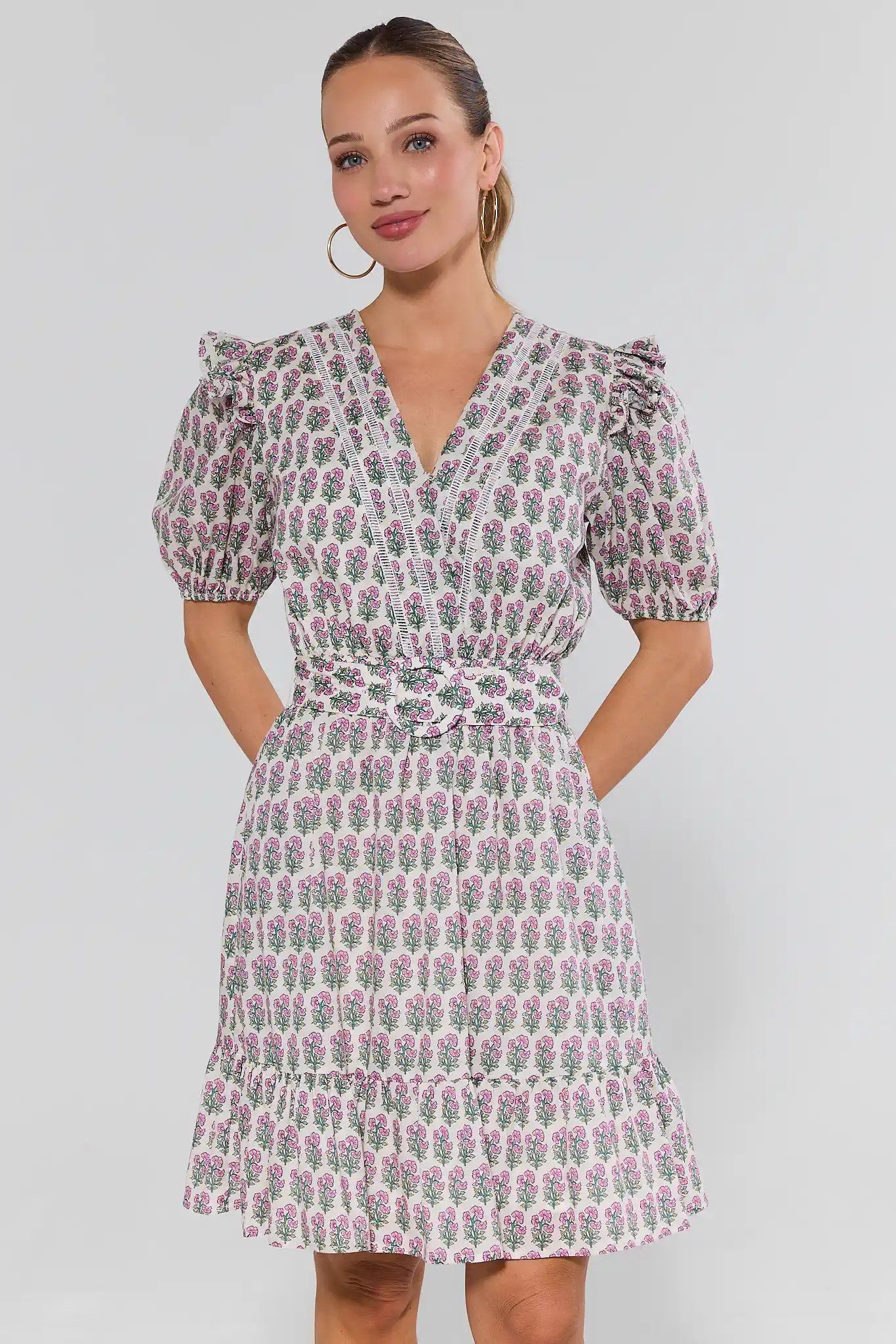 Cody White Floral Print Belted Dress | Avara