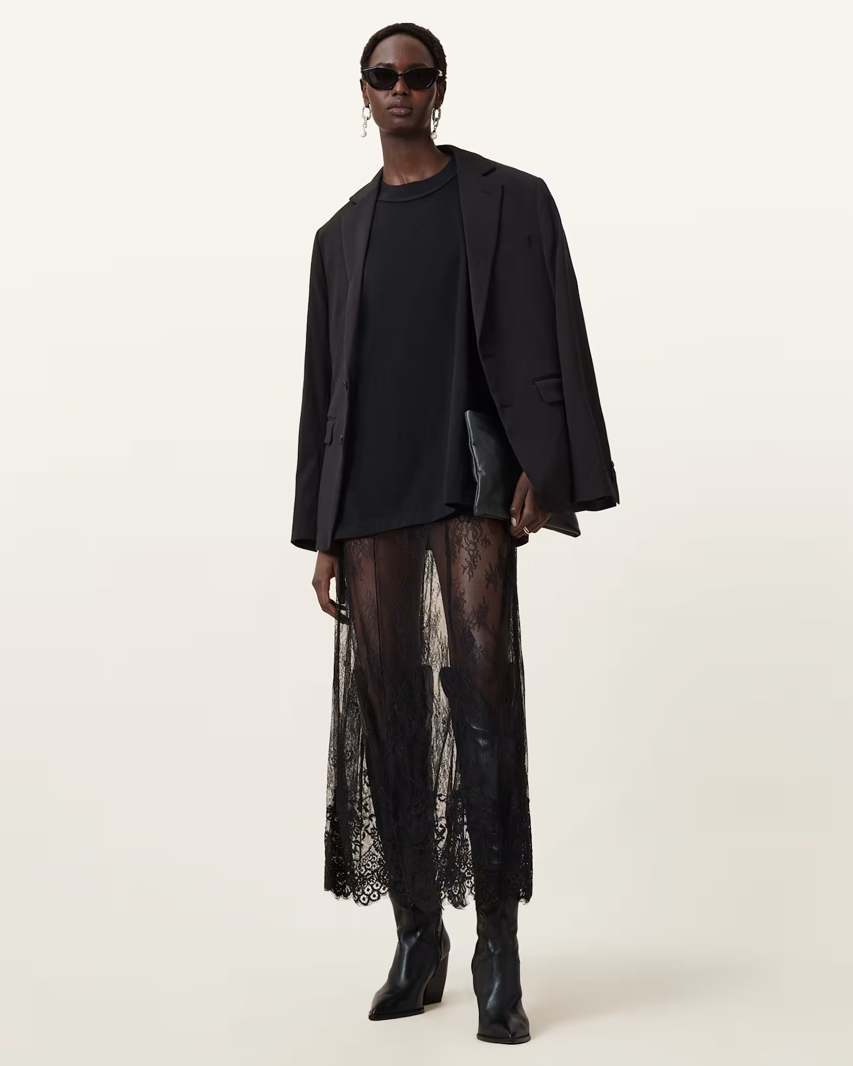 Arran Lace Ankle Length Skirt Black | ALLSAINTS | AllSaints UK