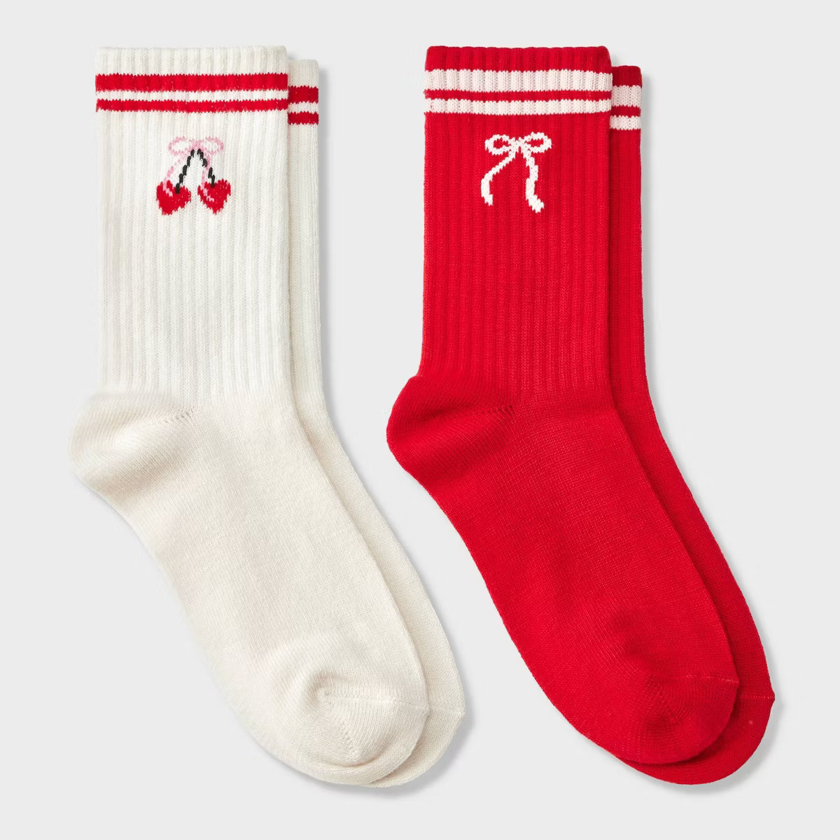 Girls' 2pk Cherries Crew Socks - Cat & Jack™ Cream/Red | Target
